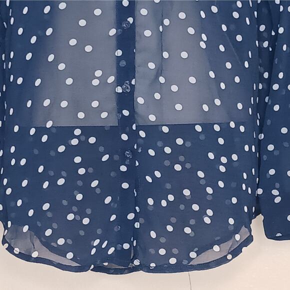 Garage Sheer Navy Polka Dot Button Down Shirt Size XS - Picture 4 of 9
